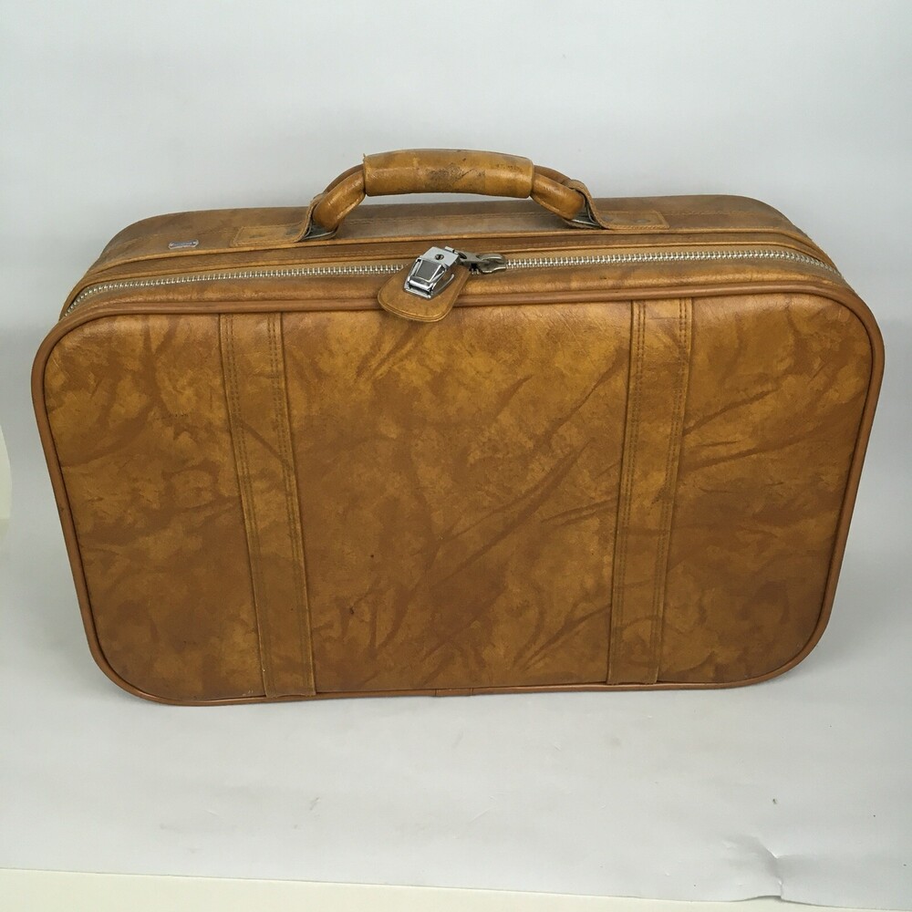 22” Soft Side VTG Faux Leather American Luggage Suitcase Brown Tourister Style